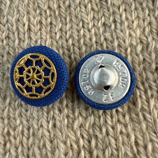Gold Blue Fabric Button