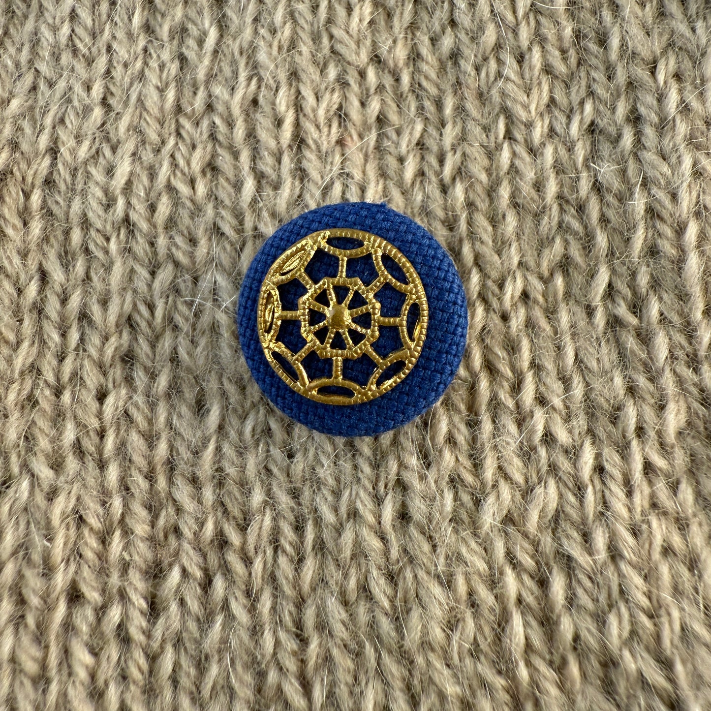 Gold Blue Fabric Button