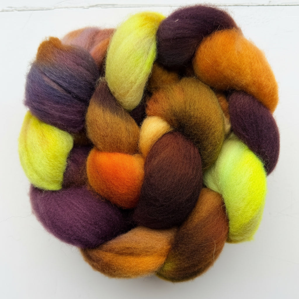 Spool of multicolored yarn on a white background