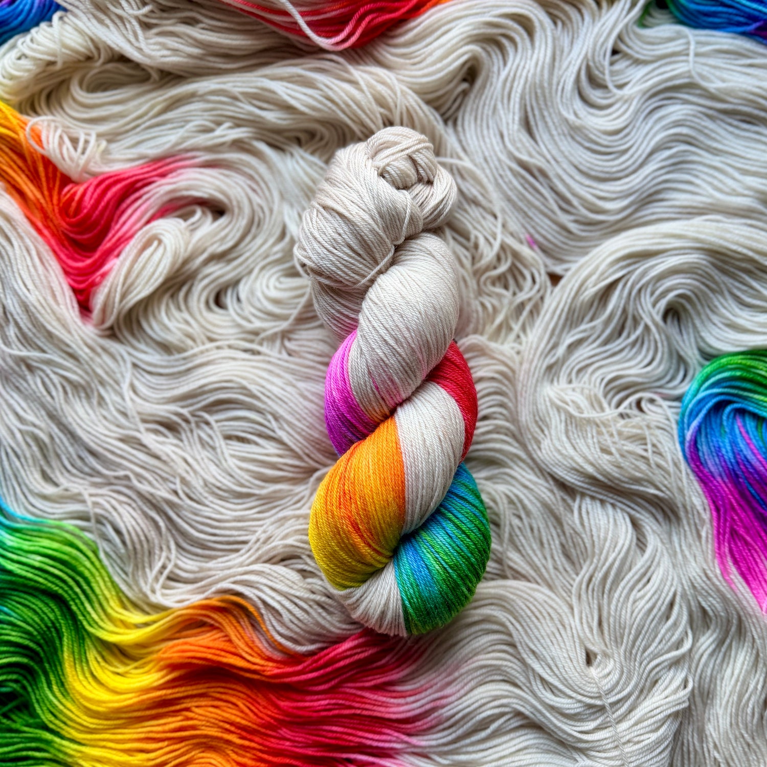 Rainbow Kid Tee Launch, Pride assigned pooling yarn and Budapest contrast yarn