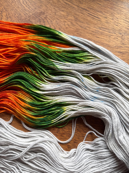 Tweede Kansje 015 - Deluxe Merino Sock Assigned Pooling ‘Pumpkin Patch’