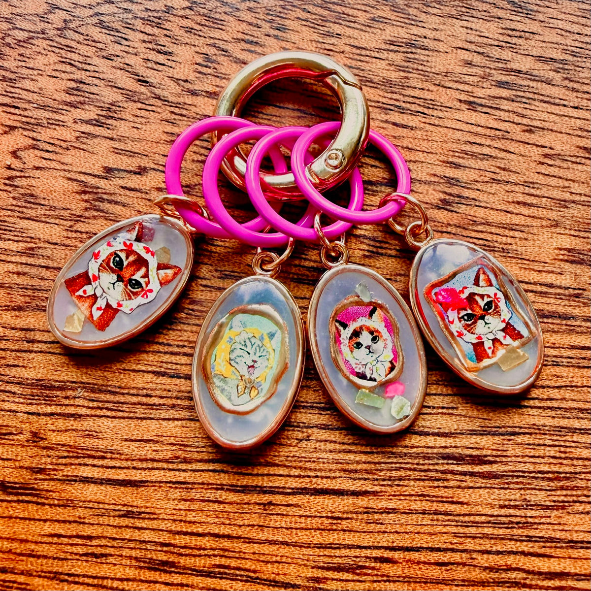 Botanicats handmade stitch marker set with cat charms