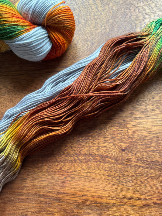 Tweede Kansje 014 - Deluxe Merino Sock Assigned Pooling ‘Pumpkin Patch’