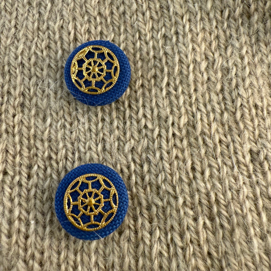 Gold Blue Fabric Button