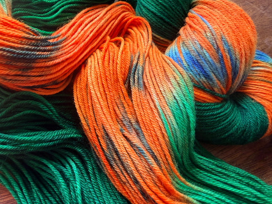 Second Chance 032 - Deluxe Merino Socke, zugewiesenes Pooling 'Pumpkin Patch'
