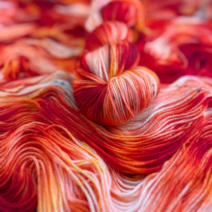 Baroque Inferno hand-dyed sock yarn, detail view